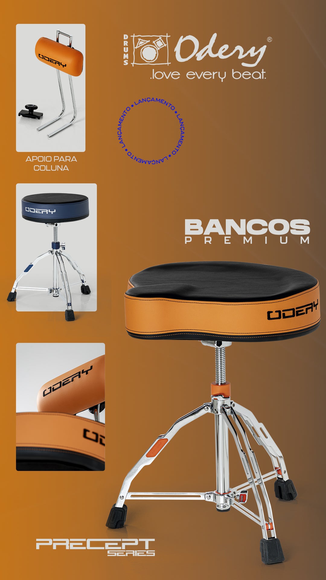 Odery Precept Drum Throne Sattel mit Rückenlehne, orange